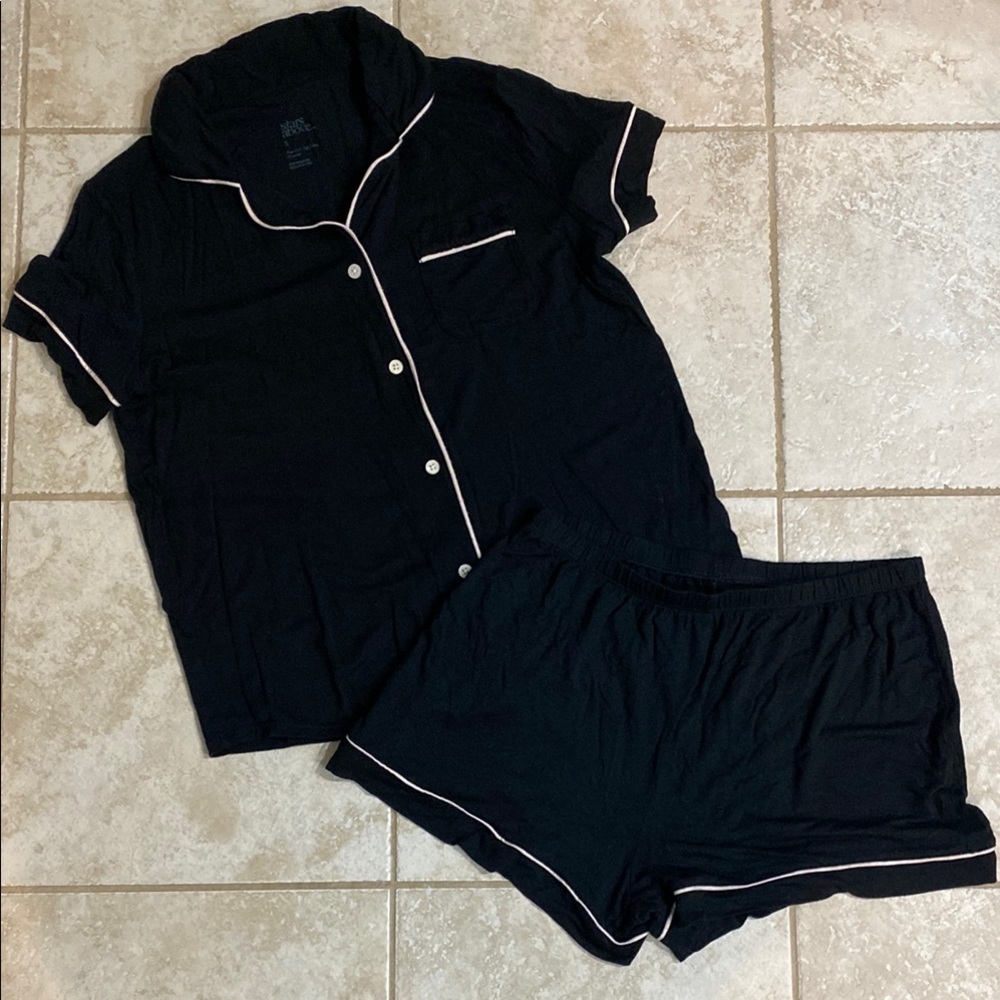 Black Pajama Set with White Trim